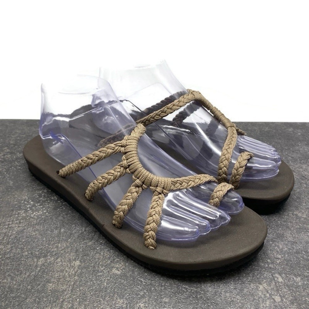 Plaka Braided Dark Tan Women's US 9 Strappy Sandals Slip On Toe Loop Flip Flops
